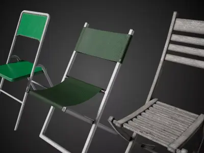  Folding Chairs and Table Low-poly 3D model