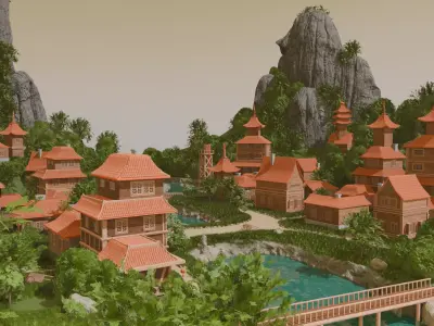 Mountain River Village 3D model purchase