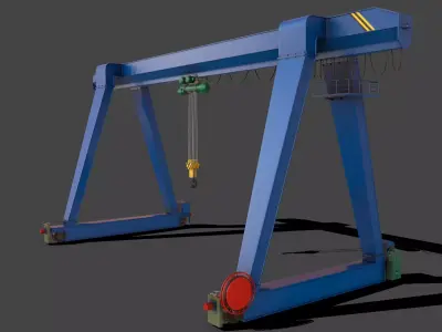 PBR Single Girder Gantry Crane V1 - BLUE Low-poly 3D model