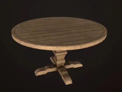 Wood Round Dining Table - PBR Game Ready Low-poly 3D model