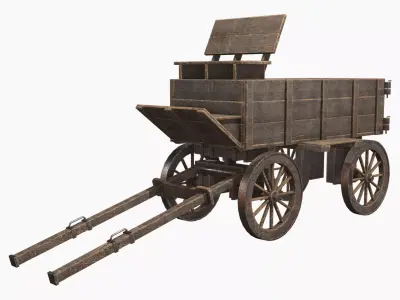 Medieval Wooden Cart 3 Low-poly 3D model