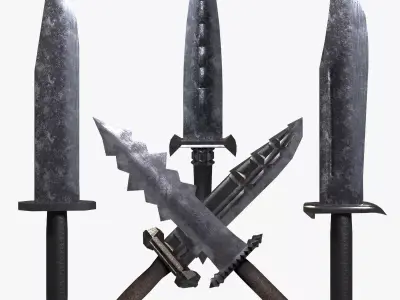 Modular Melee Knives Low Poly Procedural Weapon Parts Pack Low-poly 3D model