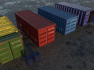 ship container with barrells and floor  Low-poly 3D model