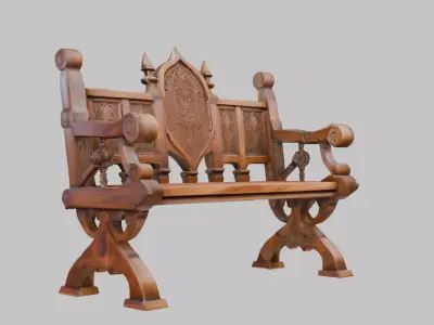 Ornate Wooden Bench Low-poly 3D model