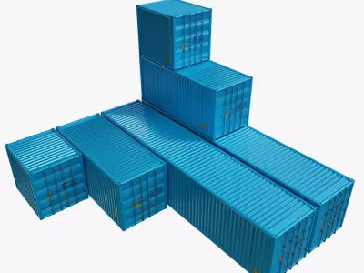 Cargo Container Set Low Poly Low-poly 3D model