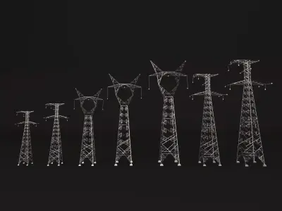 High Voltage Power Transmission Tower Electric Pylon Set 3D model