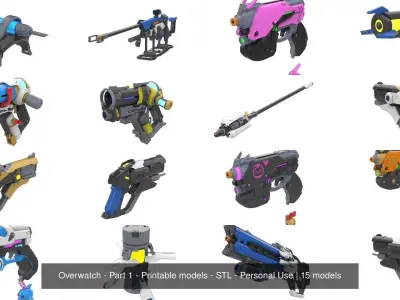 Overwatch Weapons - Part 1 - 15 Printable models - Personal Use 3D Model Pack