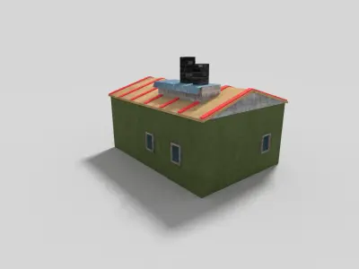low poly building house with roof Low-poly 3D model
