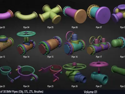 Pack of 30 IMM Pipes Volume 01 Low-poly 3D model
