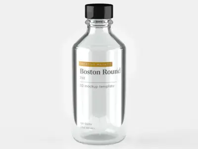 Boston Round Glass Bottle 2oz 3D model