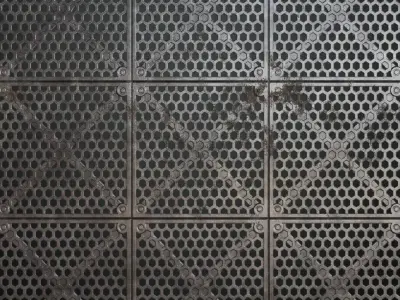 Industrial Weathered Hexagonal Metal Grill PBR Seamless Texture