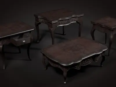 10 Antique Tables - Game Ready Low-poly 3D model