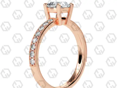 Ring 212 Cushion shape milgrain pave set with Gems 3D print model