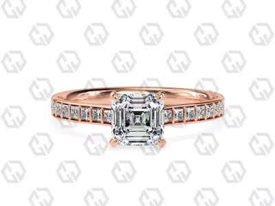 Ring 71 Asscher Shape and princess on shanks with Gems 3D print model