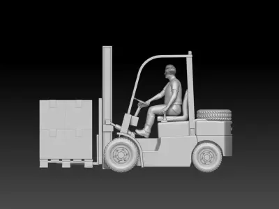 warehouse man and forklift truck 3D print model