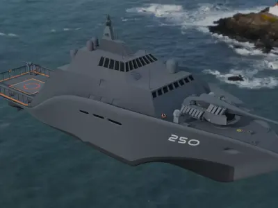 Stealth Warship  Patrol Boat  Military Vessel FBX OBJ BLEND Low-poly 3D model