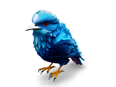 Stylized Blue Bird 3D Model Low-poly 3D model