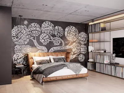Bedroom Industrial Interior Scene 3D model
