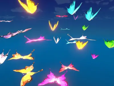 Neon Butterfly Animated Prefabs Unity Low-poly 3D model