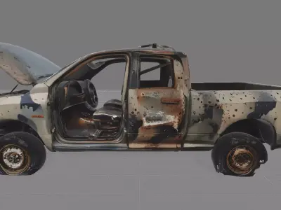 Destroyed Military Pickup Truck  PBR Game Ready Low-poly 3D model