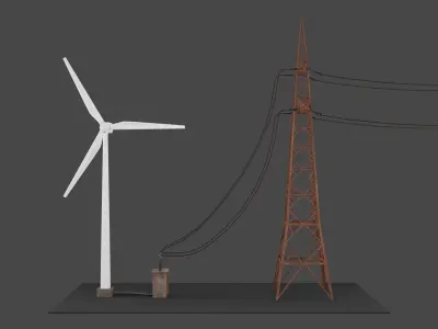 Wind Turbine Energy Animated 3D Model 3D model