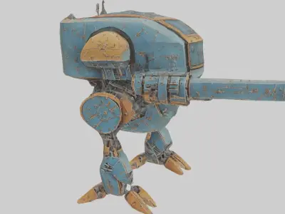 Battle heavy robot with gun Low-poly 3D model