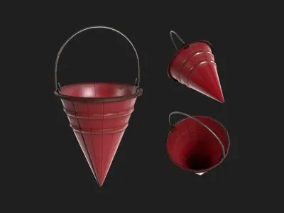 Firefighter Cone Sand Bucket Stylized Low-poly 3D model