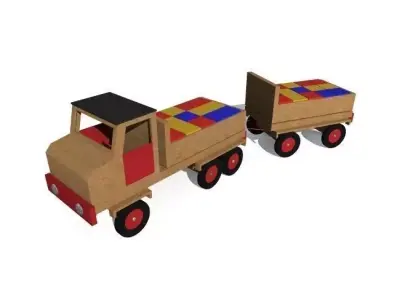 toy  truck with trailer and wooden blocks 3D model