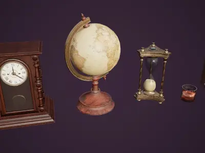 Antique Desk With Miscellaneous Low-poly 3D model