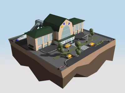 Railway Station KYIV style 3D low poly model Low-poly 3D model