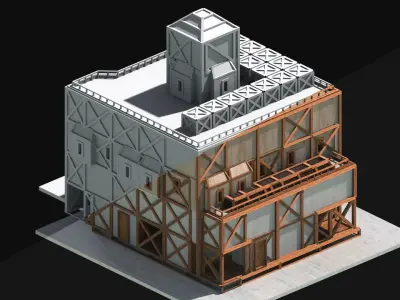 Medieval Low Poly Building Castle Wooden Village Stone House 03 Low-poly 3D model