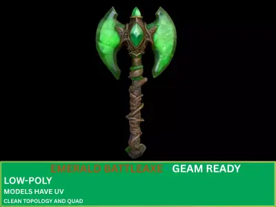Emerald Battleaxe Low-poly 3D model