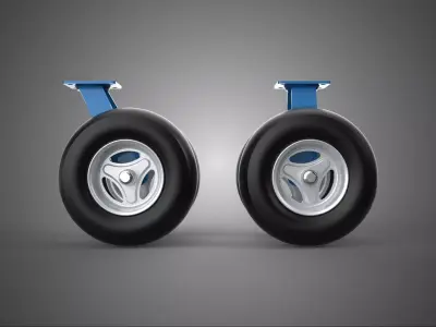 SET SLICK DOUBLE 2 SWIVEL RIGID FIXED CASTOR WHEELS RUBBER TIRES 3D model