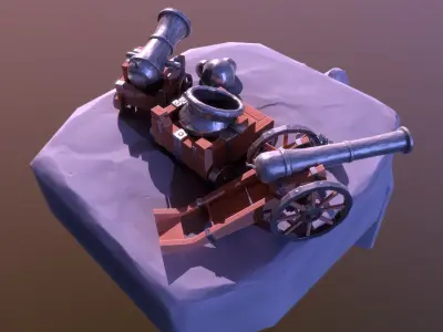 Artillery cannon Low-poly 3D model