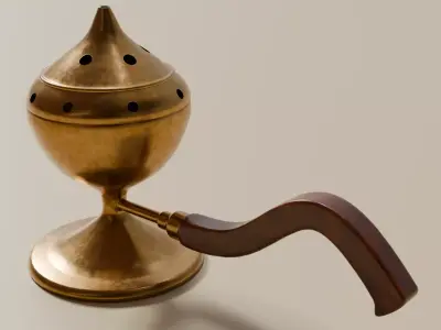 Antique Brass Arabic Mabkhara - Loban Bakhoor Burner PBR Asset 3D model