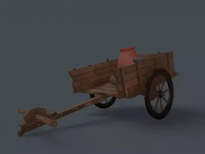 3D GAME READY CART wooden with pot Low-poly 3D model