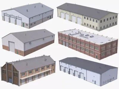 6 Industrial Buildings Collection PBR 3D Model Pack purchase