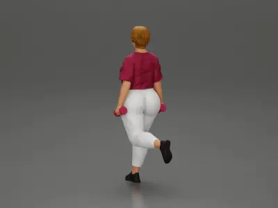Fat girl training in the gym with dumbbells for leg workouts 3D print model