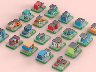 Low Poly Modern House Pack - 20 Houses 04 Free low-poly 3D model