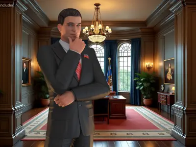 Republican Man Thinking Pose with Republican Badge 3D model