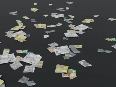 Trash Flat Thins - Paper Sachets Envelopes Documents Wrappings Low-poly 3D model