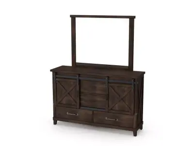 Drawer Dresser in Dark Walnut With Mirror 3D model