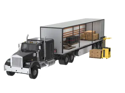 Forklift Loading Semi Truck 3D model