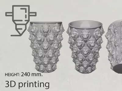 Majestic Lion Pride Vase High Detail 3D Printable STL OBJ 3MF 3D print model