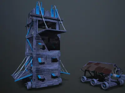Siege tower battering-ram  Low-poly 3D model