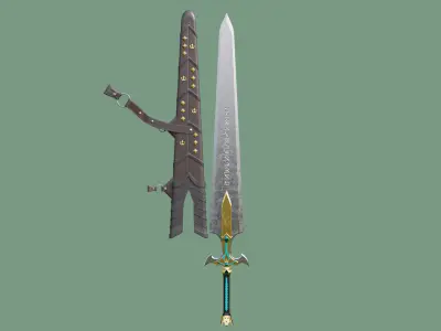 Fantasy Sword01 Game-Ready PBR Unity UE V-Ray Textures Inlcuded Low-poly 3D model