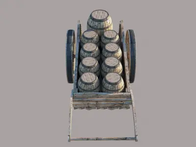 Old Wood Cart and Barrel 3D Models Free 3D model