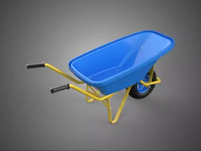 BLUE YELLOW WHEELBARROWS PUSH DUMP CART WHEELS BARROWS TROLLEY 3D model
