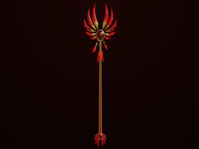 Red Fantasy Trident 08 All PBR Unity UE Textures Low-poly 3D model