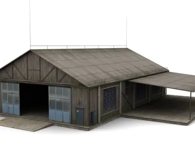 Hangar wooden building with roof Low-poly 3D model